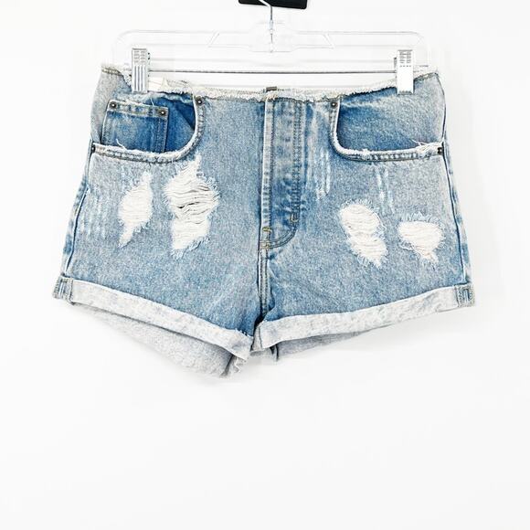 Carmar High Rise Button Fly Distressed Cuffed Shorts - Picture 1 of 7